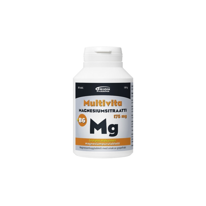 Multivita Magnesiumsitraatti +B6 greippi 175mg/2mg 80 purutabl kuva 1